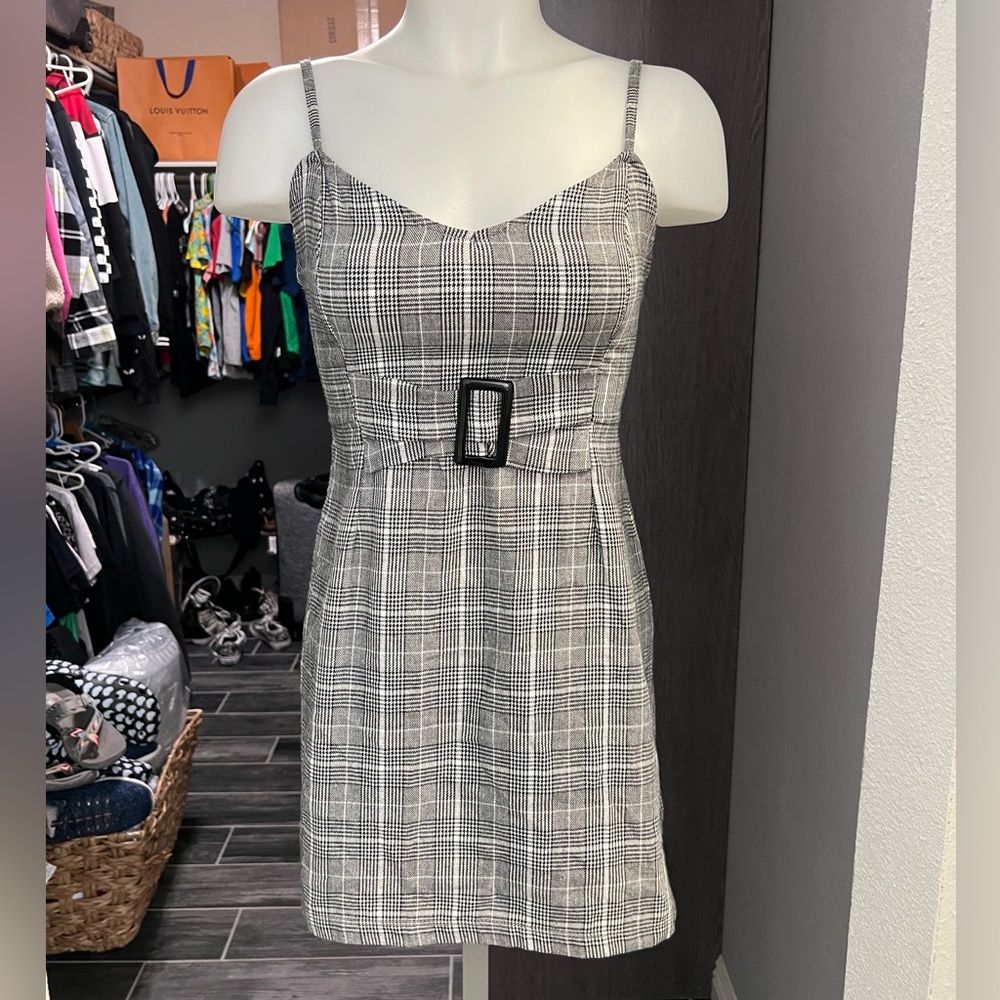 Kendall & Kylie Black & White Plaid Mini Dress